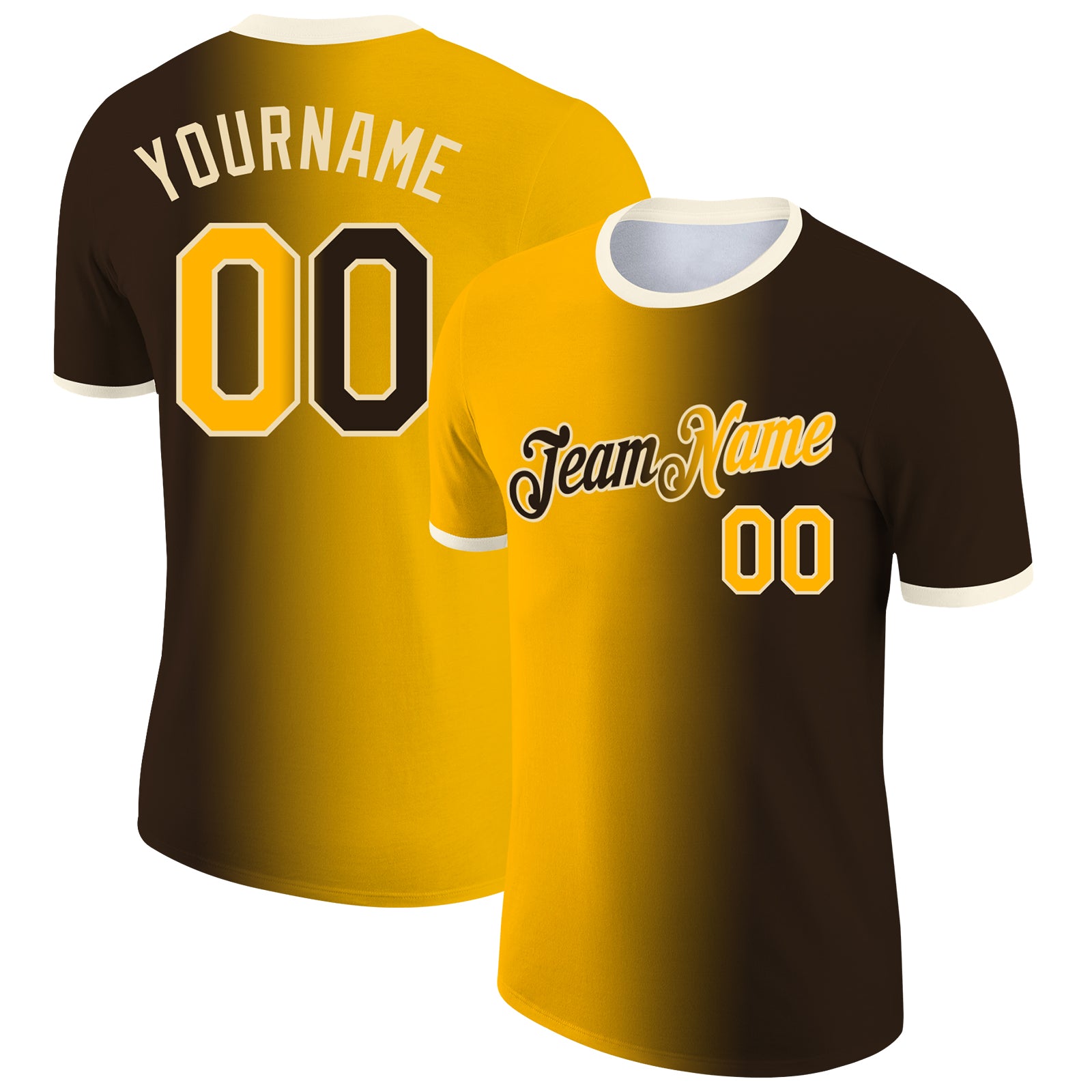Custom Brown Gold-Cream Gradient Fashion Performance T-Shirt