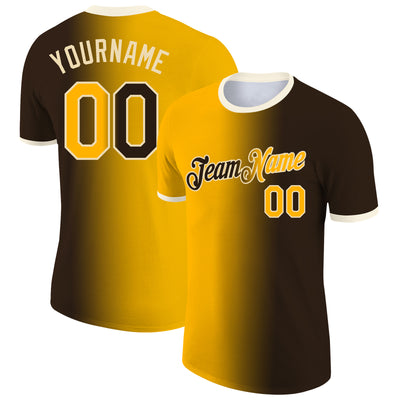 Custom Brown Gold-Cream Gradient Fashion Performance T-Shirt