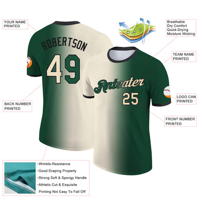 Custom Green Cream-Black Gradient Fashion Performance T-Shirt