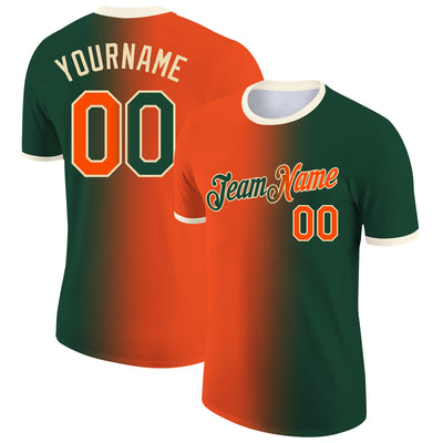 Custom Green Orange-Cream Gradient Fashion Performance T-Shirt