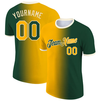 Custom Green Gold-Cream Gradient Fashion Performance T-Shirt