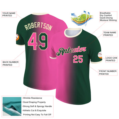 Custom Green Pink-Cream Gradient Fashion Performance T-Shirt