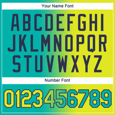 Custom Aqua Neon Yellow-Navy Gradient Fashion Performance T-Shirt