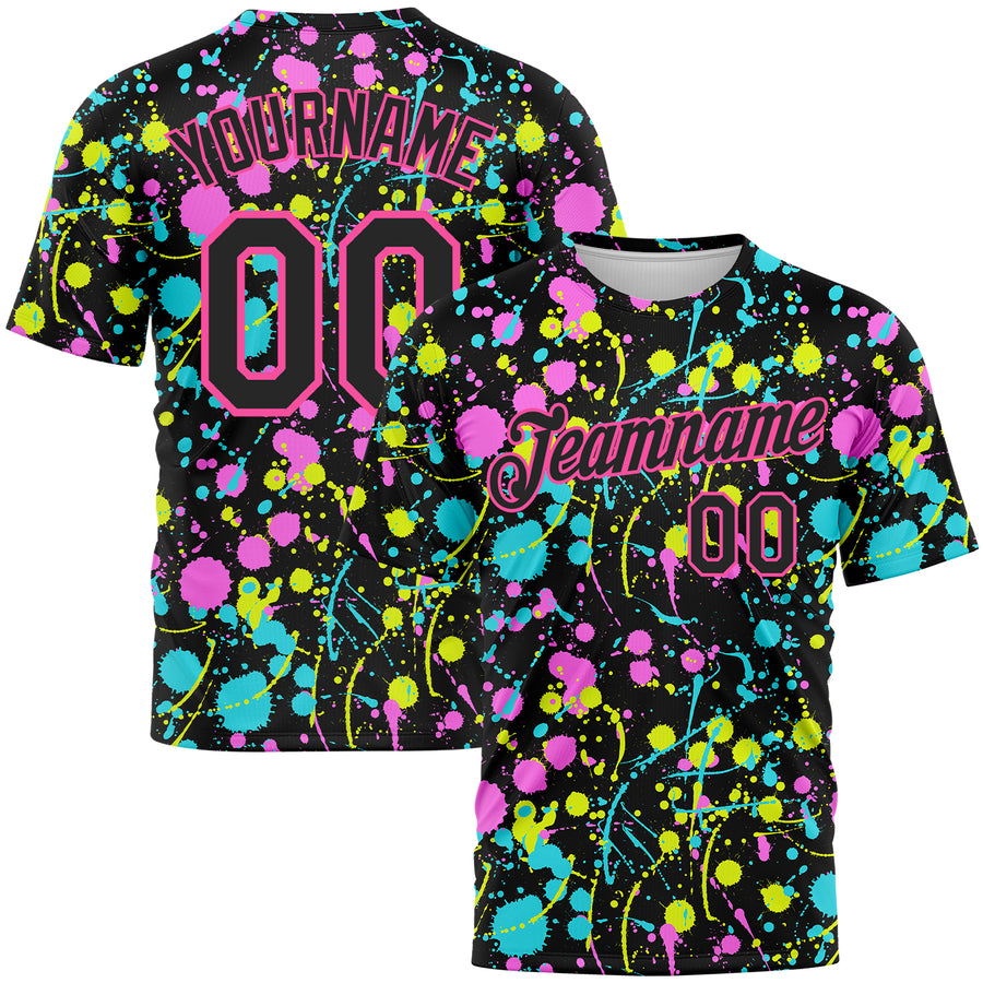 Custom Graffiti Pattern Black-Pink 3D Neon Splatter Performance T-Shirt