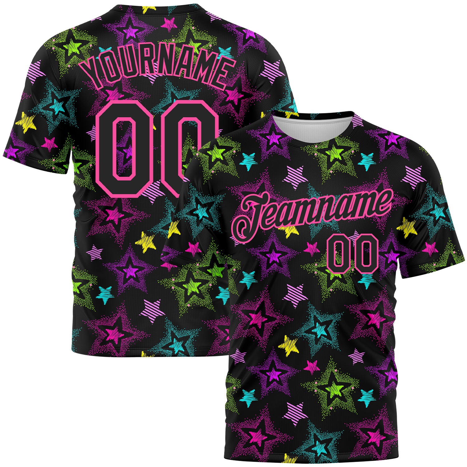 Custom Graffiti Pattern Black-Pink 3D Creative Colorful Stars Performance T-Shirt