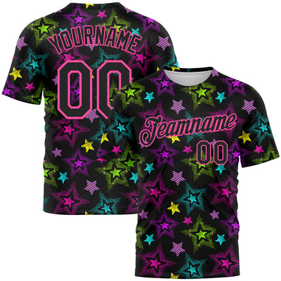 Custom Graffiti Pattern Black-Pink 3D Creative Colorful Stars Performance T-Shirt