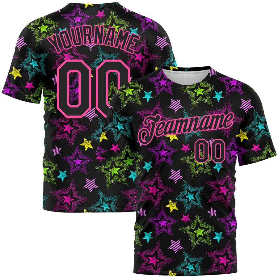 Custom Graffiti Pattern Black-Pink 3D Creative Colorful Stars Performance T-Shirt