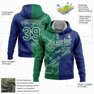 Custom Stitched Graffiti Pattern Kelly Green Royal-White 3D Scratch Sports Pullover Sweatshirt Hoodie