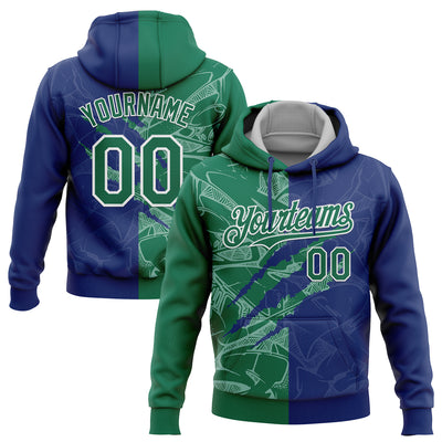 Custom Stitched Graffiti Pattern Kelly Green Royal-White 3D Scratch Sports Pullover Sweatshirt Hoodie
