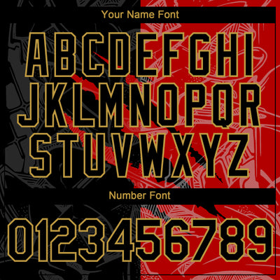 Custom Graffiti Pattern Black Red-Old Gold 3D Scratch Authentic Baseball Jersey