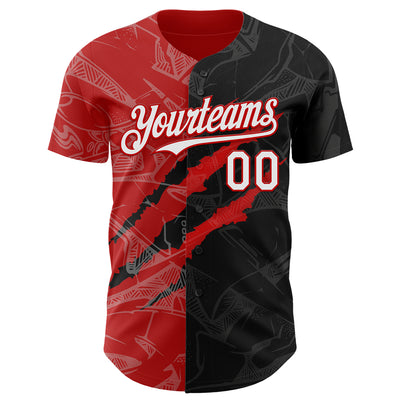Custom Graffiti Pattern White Black-Red 3D Scratch Authentic Baseball Jersey