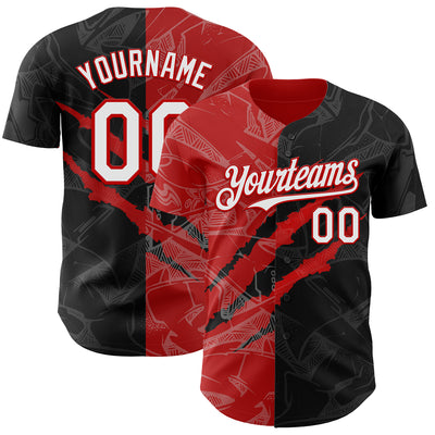 Custom Graffiti Pattern White Black-Red 3D Scratch Authentic Baseball Jersey