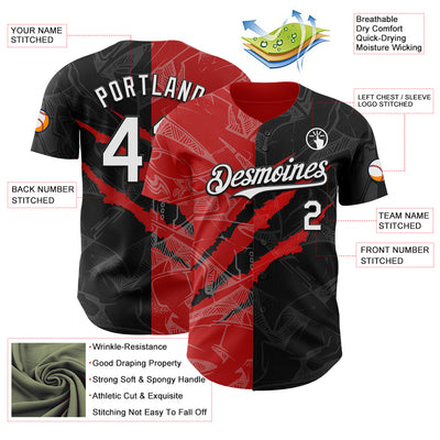 Custom Graffiti Pattern White Black-Red 3D Scratch Authentic Baseball Jersey