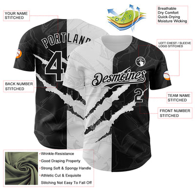Custom Graffiti Pattern Black-White 3D Scratch Authentic Baseball Jersey