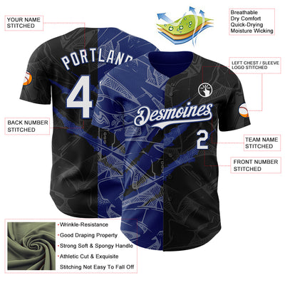 Custom Graffiti Pattern White Black-Royal 3D Scratch Authentic Baseball Jersey
