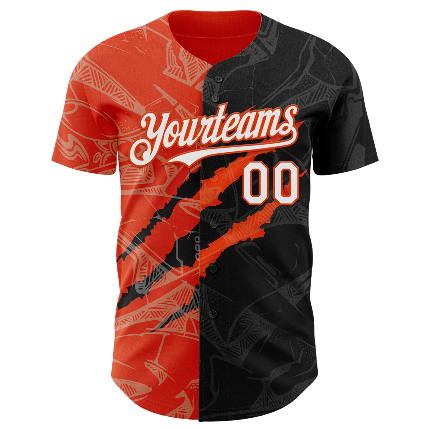 Custom Graffiti Pattern White Black-Orange 3D Scratch Authentic Baseball Jersey