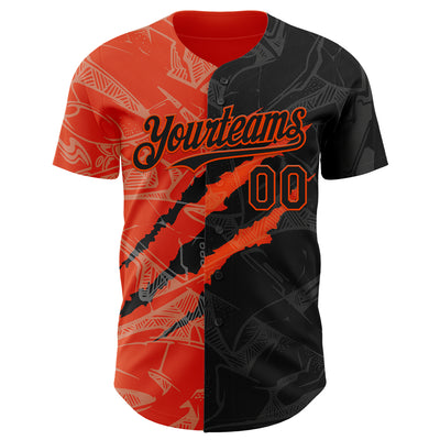 Custom Graffiti Pattern Black-Orange 3D Scratch Authentic Baseball Jersey