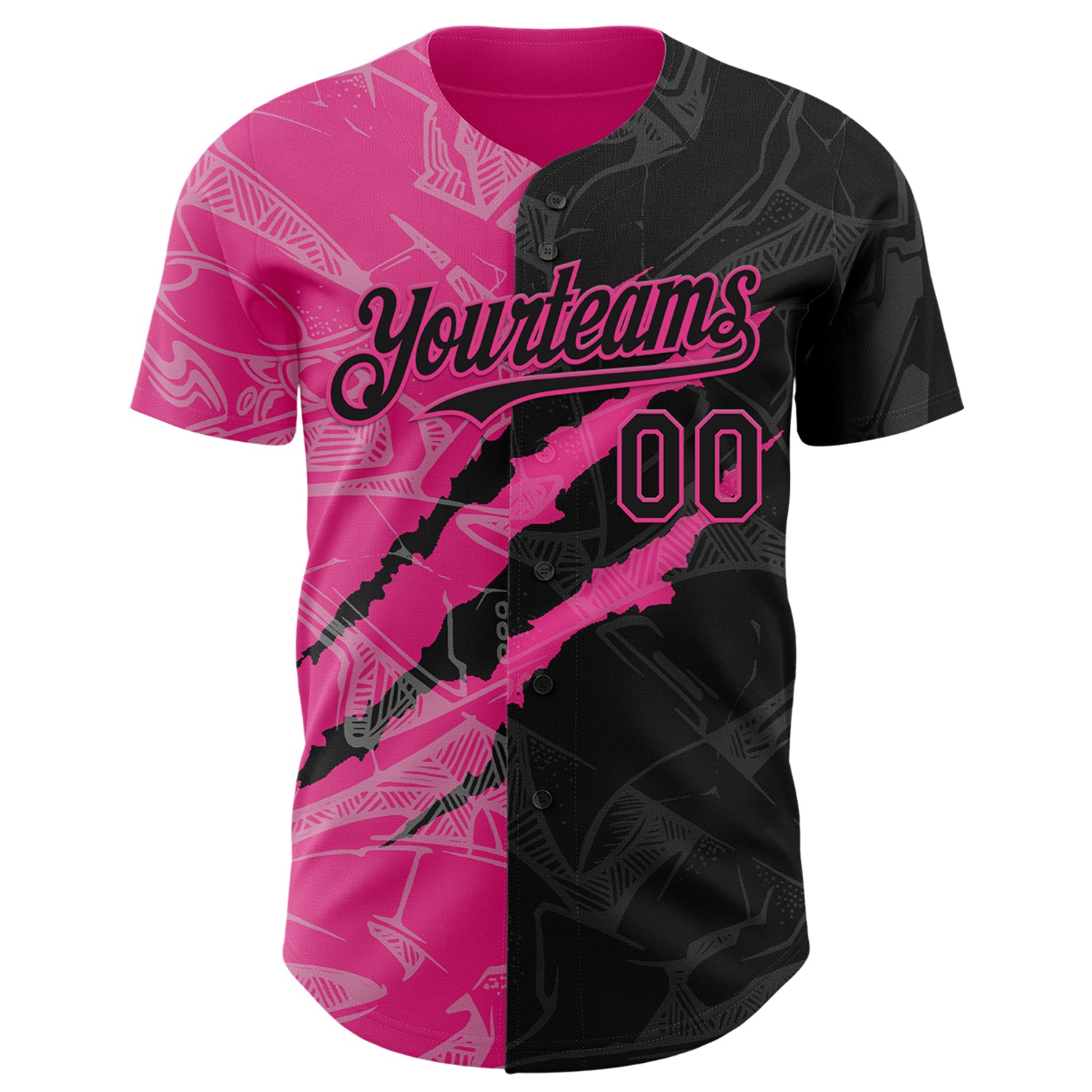 Custom Graffiti Pattern Black-Pink 3D Scratch Authentic Baseball Jersey