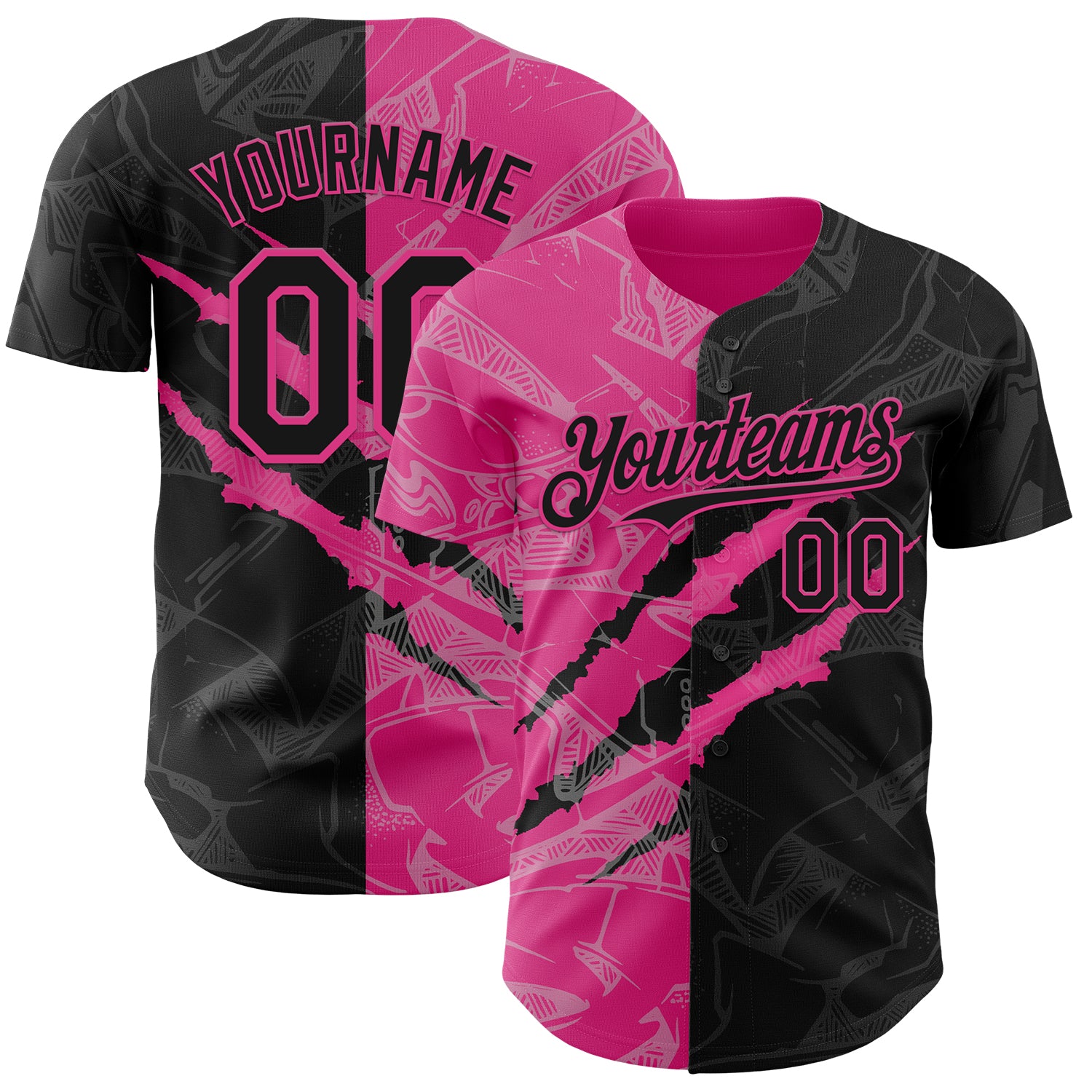 Custom Graffiti Pattern Black-Pink 3D Scratch Authentic Baseball Jersey