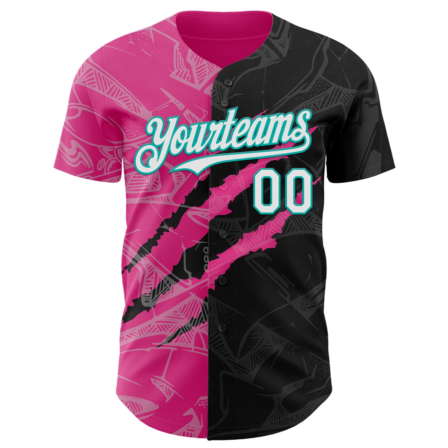 Custom Graffiti Pattern White Black Pink-Aqua 3D Scratch Authentic Baseball Jersey