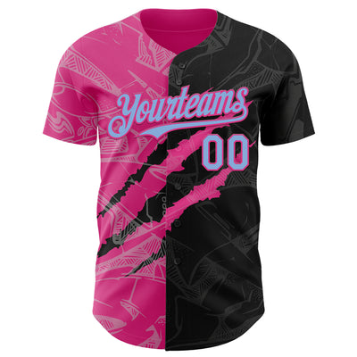 Custom Graffiti Pattern Light Blue Black-Pink 3D Scratch Authentic Baseball Jersey
