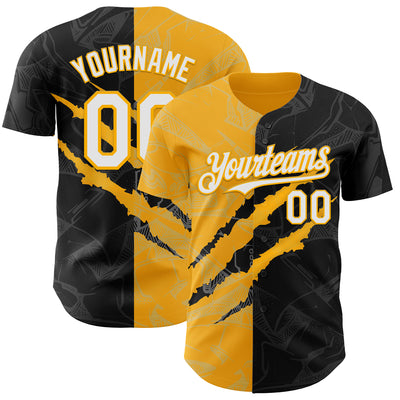 Custom Graffiti Pattern White Black-Gold 3D Scratch Authentic Baseball Jersey
