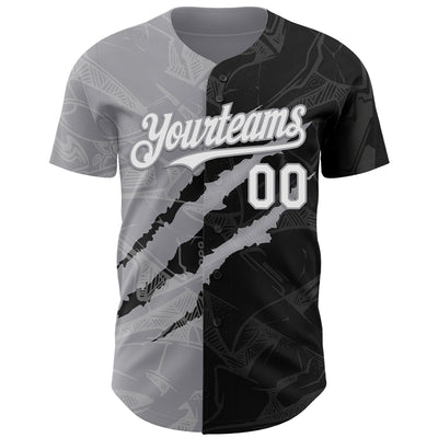 Custom Graffiti Pattern White Black-Gray 3D Scratch Authentic Baseball Jersey
