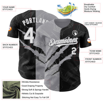 Custom Graffiti Pattern White Black-Gray 3D Scratch Authentic Baseball Jersey
