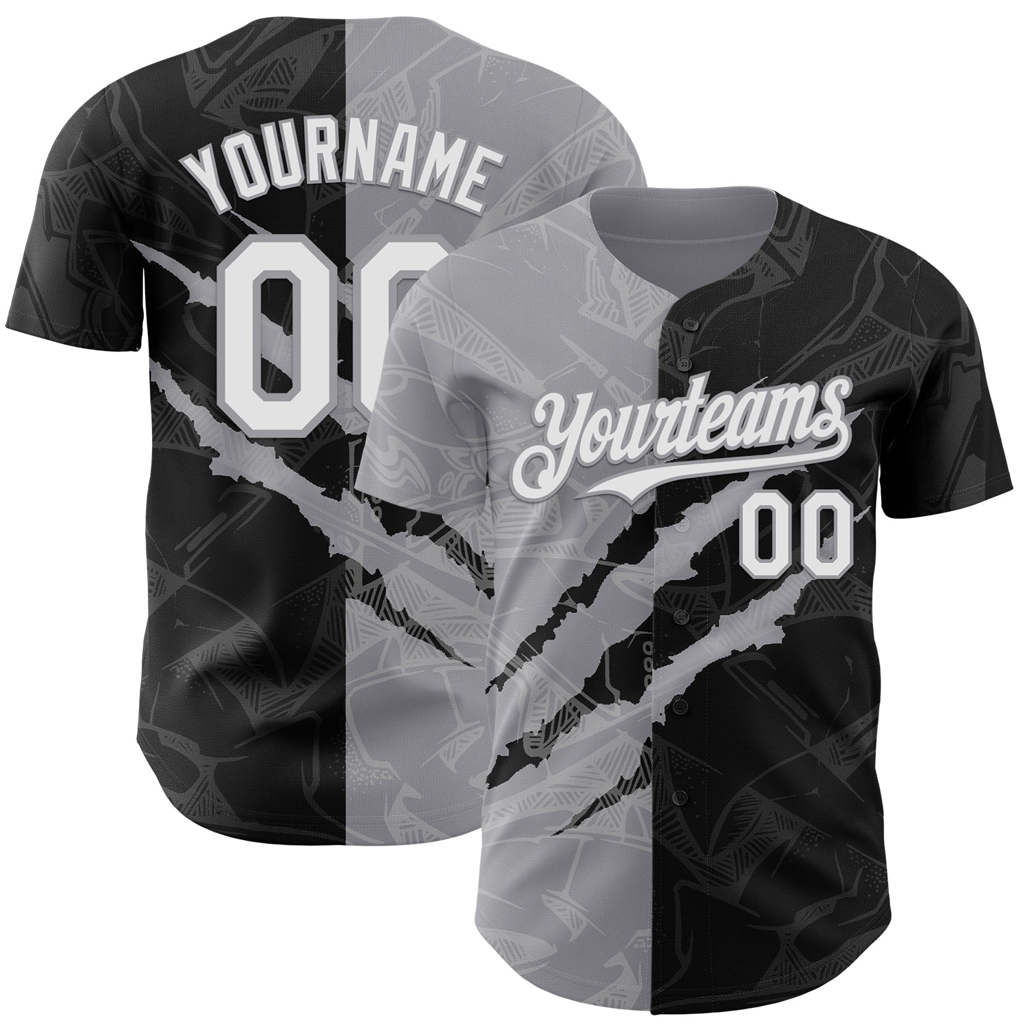 Custom Graffiti Pattern White Black-Gray 3D Scratch Authentic Baseball Jersey