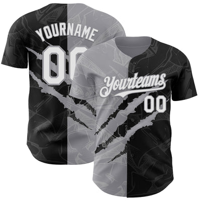 Custom Graffiti Pattern White Black-Gray 3D Scratch Authentic Baseball Jersey