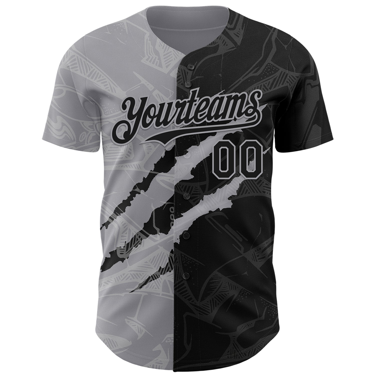 Custom Graffiti Pattern Black-Gray 3D Scratch Authentic Baseball Jersey