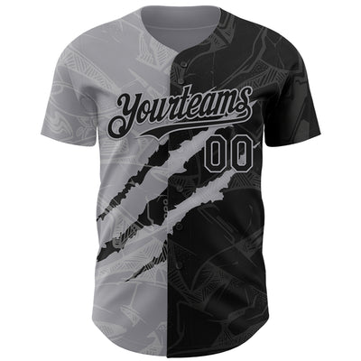 Custom Graffiti Pattern Black-Gray 3D Scratch Authentic Baseball Jersey