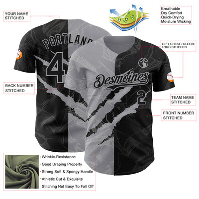 Custom Graffiti Pattern Black-Gray 3D Scratch Authentic Baseball Jersey