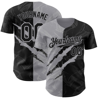 Custom Graffiti Pattern Black-Gray 3D Scratch Authentic Baseball Jersey