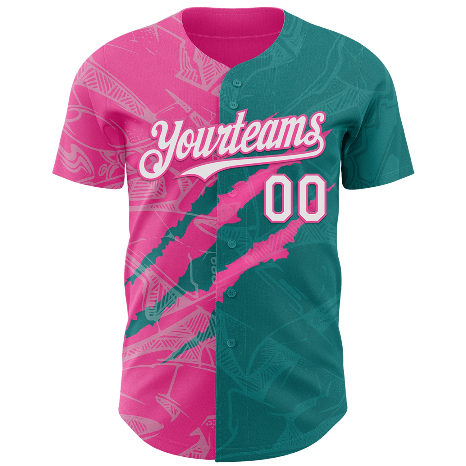 Custom Graffiti Pattern White Teal-Pink 3D Scratch Authentic Baseball Jersey