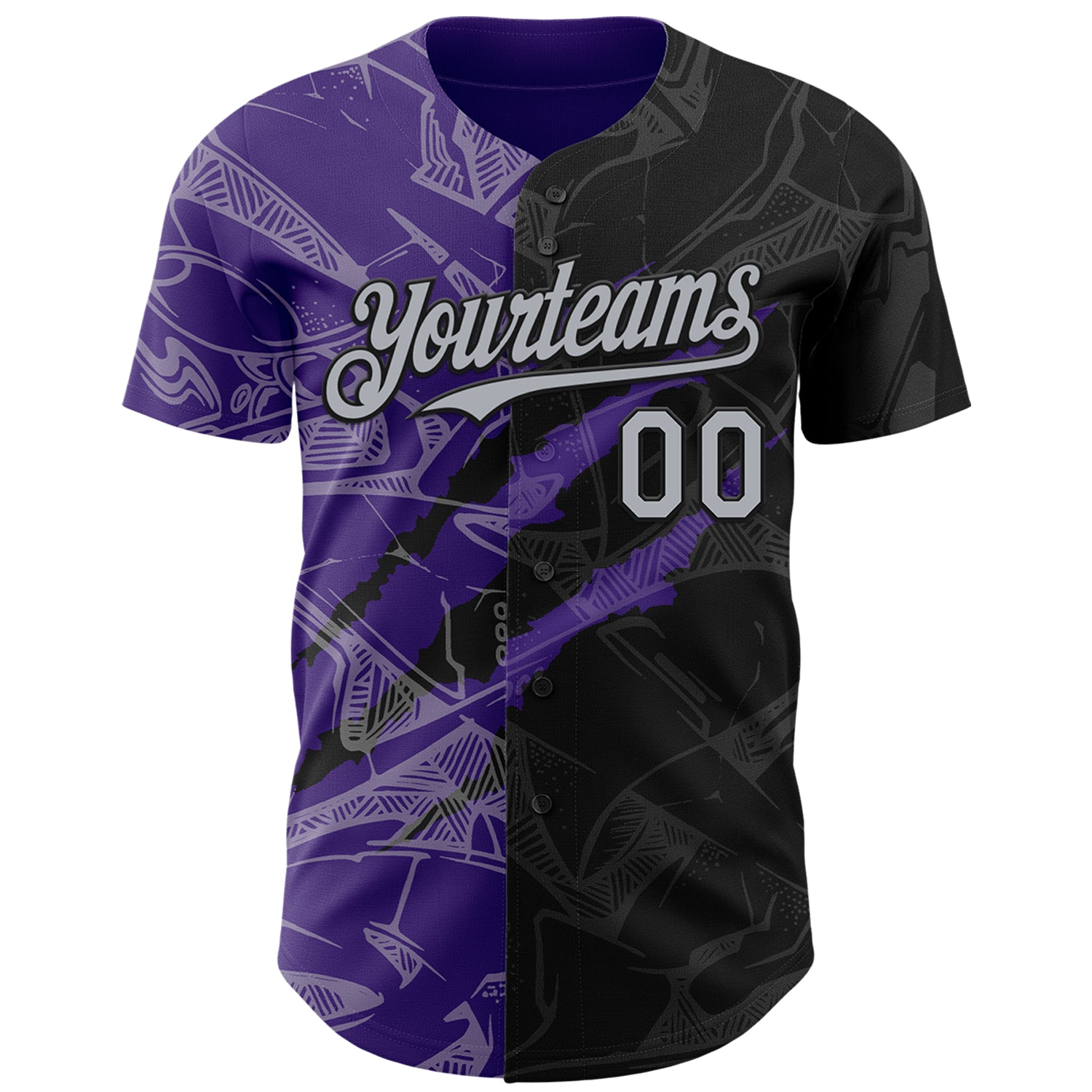 Custom Graffiti Pattern Gray Black-Purple 3D Scratch Authentic Baseball Jersey