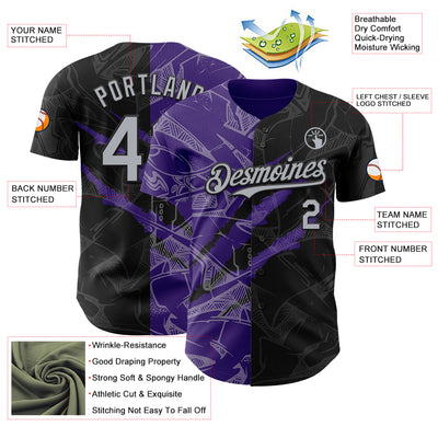Custom Graffiti Pattern Gray Black-Purple 3D Scratch Authentic Baseball Jersey