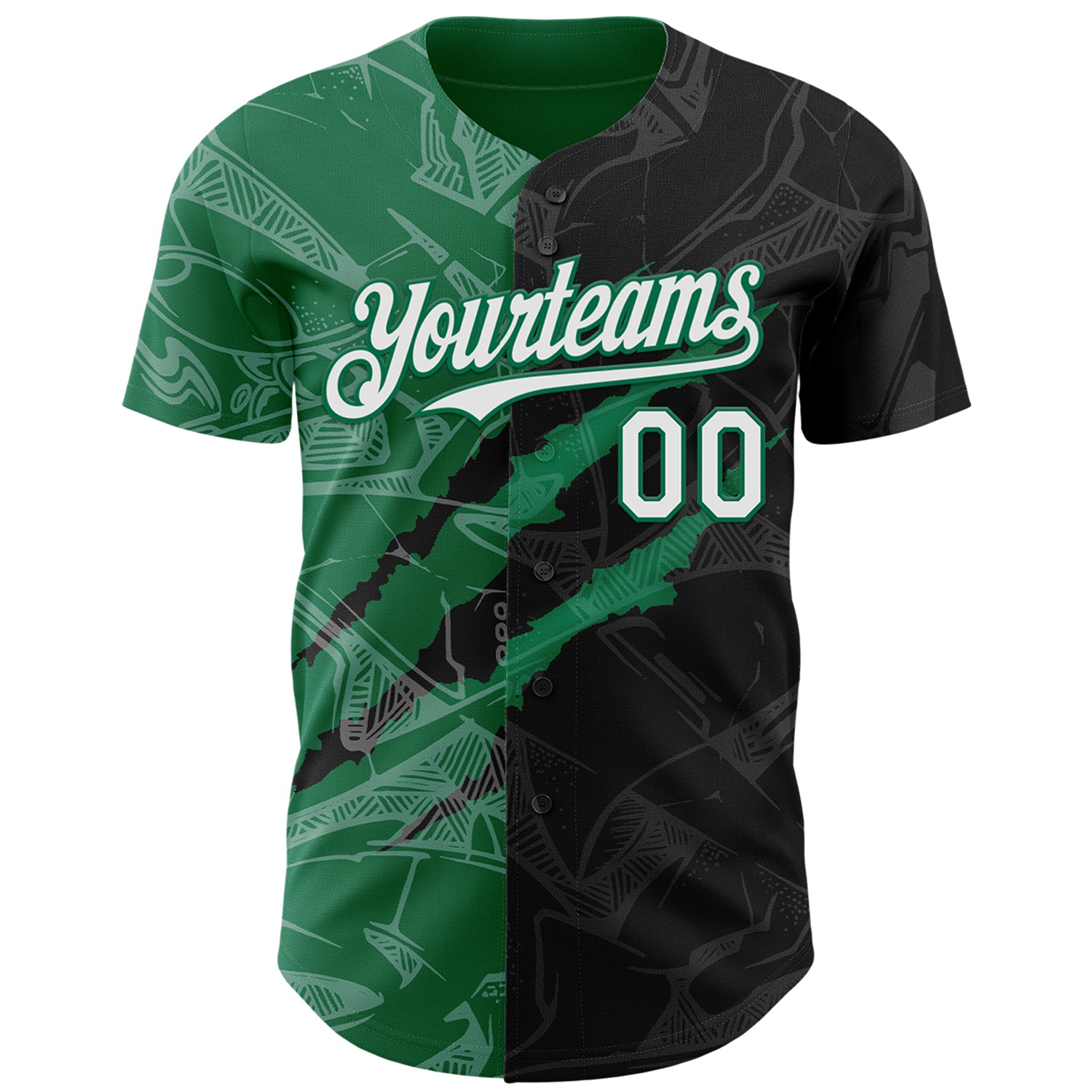 Custom Graffiti Pattern White Black-Kelly Green 3D Scratch Authentic Baseball Jersey