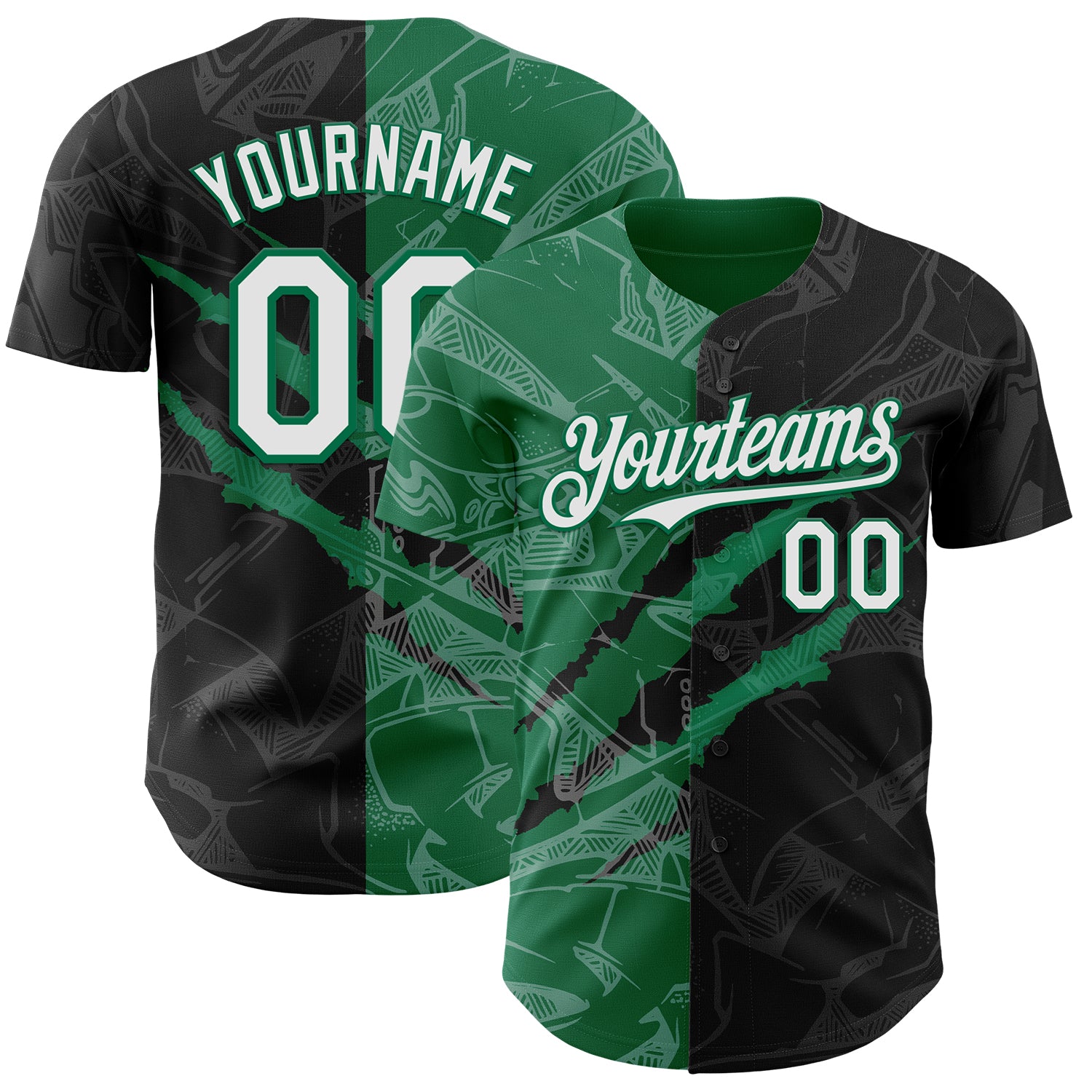 Custom Graffiti Pattern White Black-Kelly Green 3D Scratch Authentic Baseball Jersey