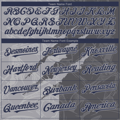 Custom Graffiti Pattern Navy Steel Gray-Gray 3D Scratch Authentic Baseball Jersey