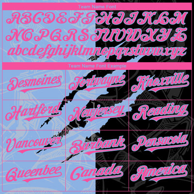 Custom Graffiti Pattern Pink Black-Light Blue 3D Scratch Authentic Baseball Jersey