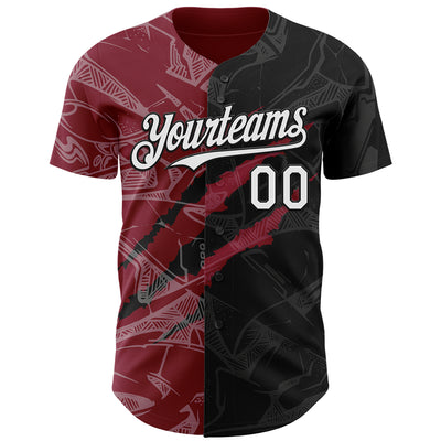 Custom Graffiti Pattern White Black-Crimson 3D Scratch Authentic Baseball Jersey