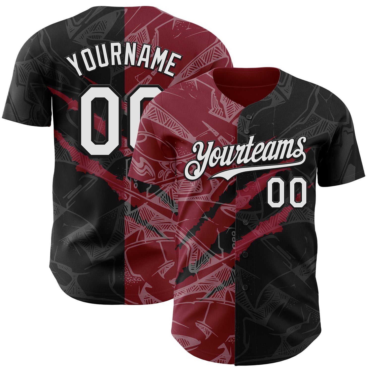 Custom Graffiti Pattern White Black-Crimson 3D Scratch Authentic Baseball Jersey