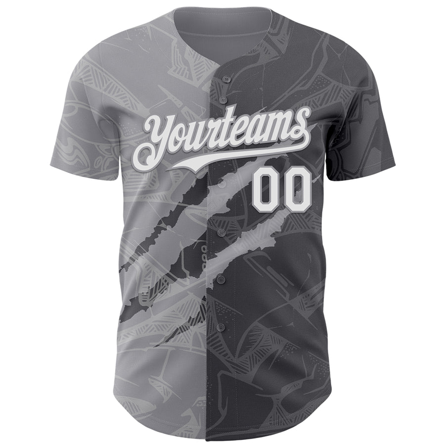Custom Graffiti Pattern White Steel Gray-Gray 3D Scratch Authentic Baseball Jersey