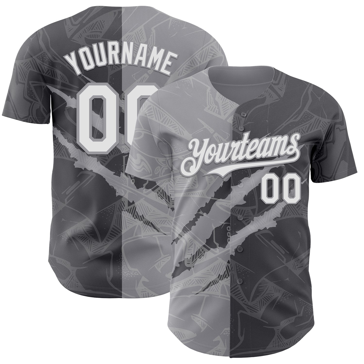 Custom Graffiti Pattern White Steel Gray-Gray 3D Scratch Authentic Baseball Jersey