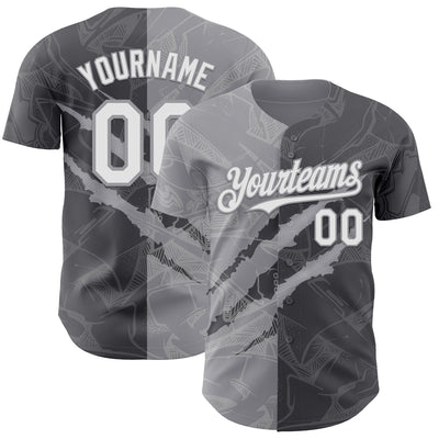 Custom Graffiti Pattern White Steel Gray-Gray 3D Scratch Authentic Baseball Jersey