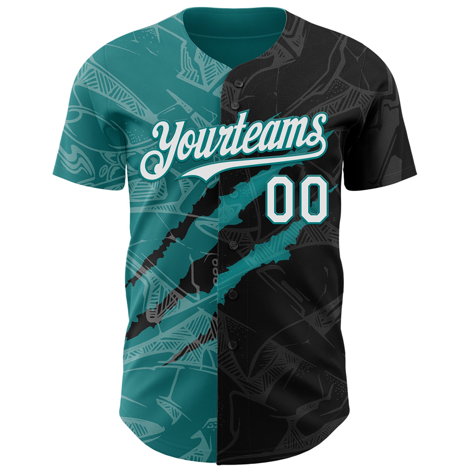 Custom Graffiti Pattern White Black-Teal 3D Scratch Authentic Baseball Jersey