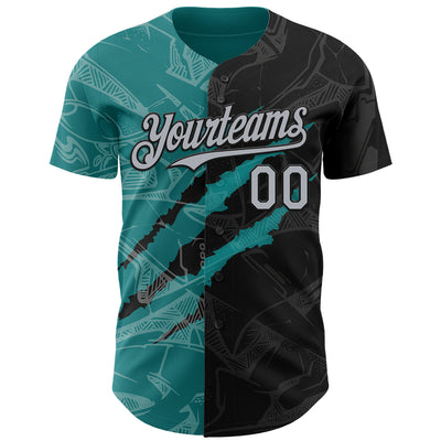 Custom Graffiti Pattern Gray Black-Teal 3D Scratch Authentic Baseball Jersey