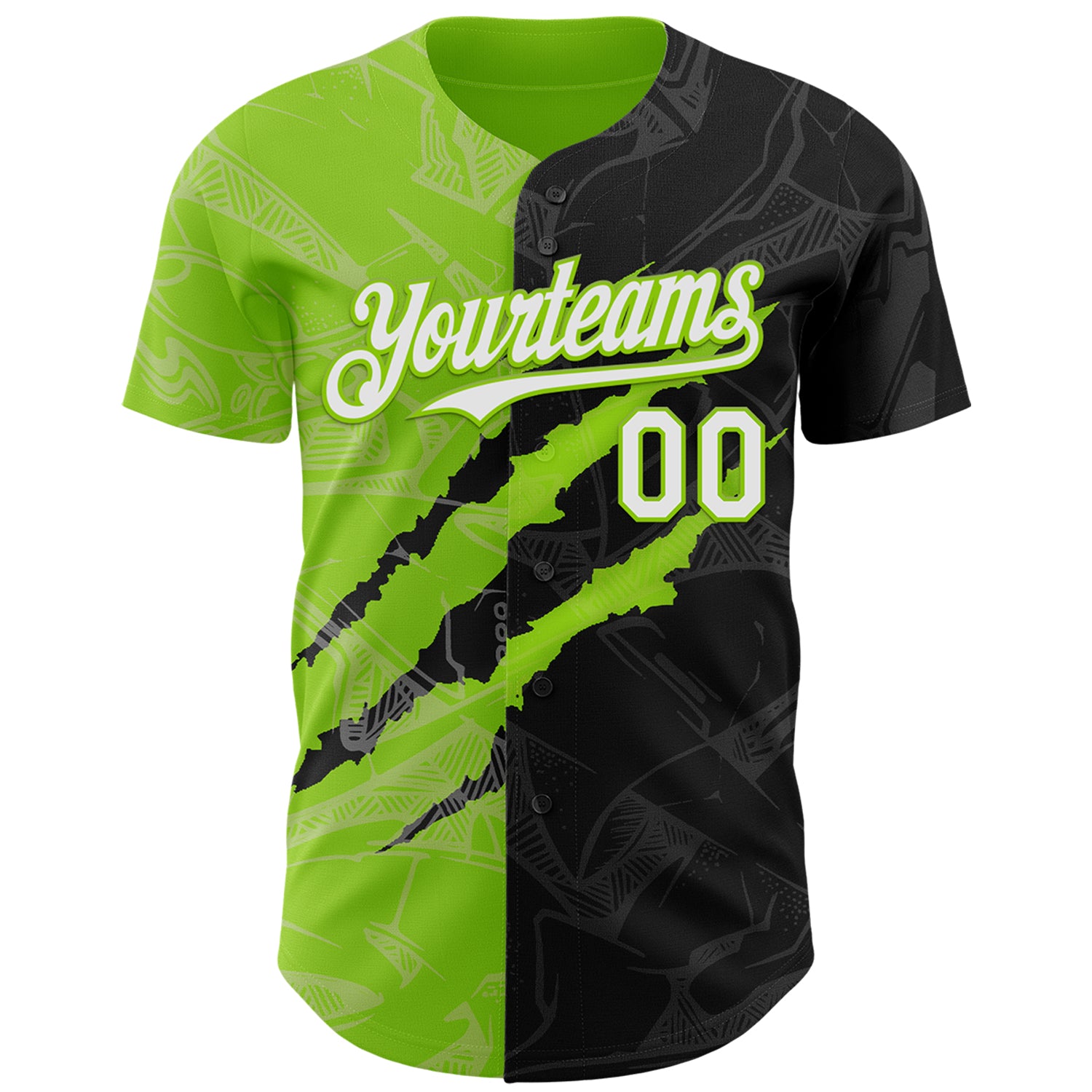 Custom Graffiti Pattern White Black-Neon Green 3D Scratch Authentic Baseball Jersey