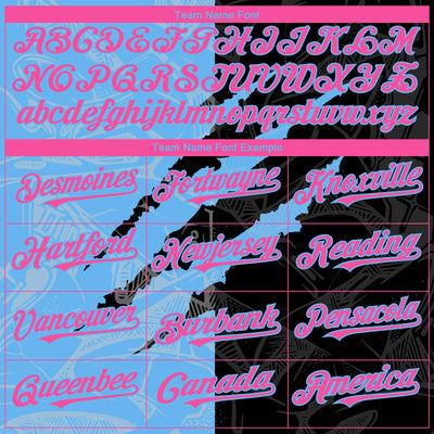 Custom Graffiti Pattern Pink Black-Sky Blue 3D Scratch Authentic Baseball Jersey